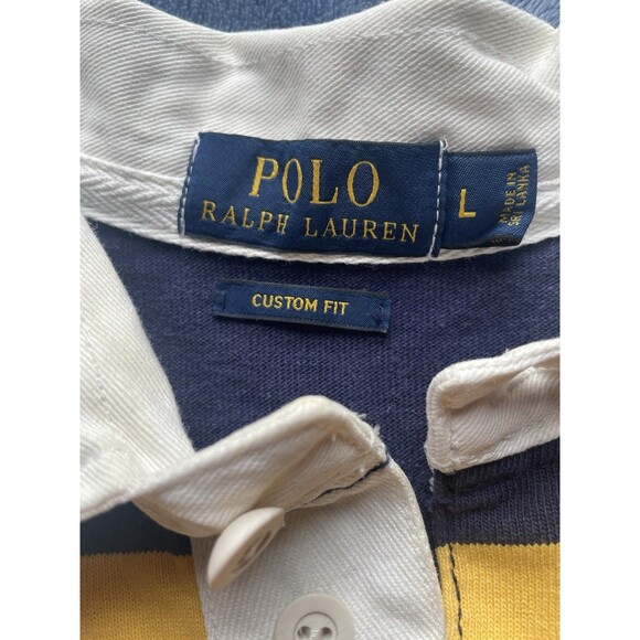Mens Vintage Polo Ralph Lauren Blue Stripped Rugby Long Sleeve Shirt size L - Picture 4 of 11